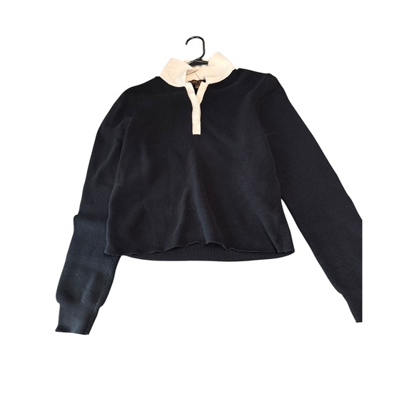 Truth By Republic Sweaters - Truth by Republic Womens Knit Polo Sweater Black Cream Contrast Collar Large